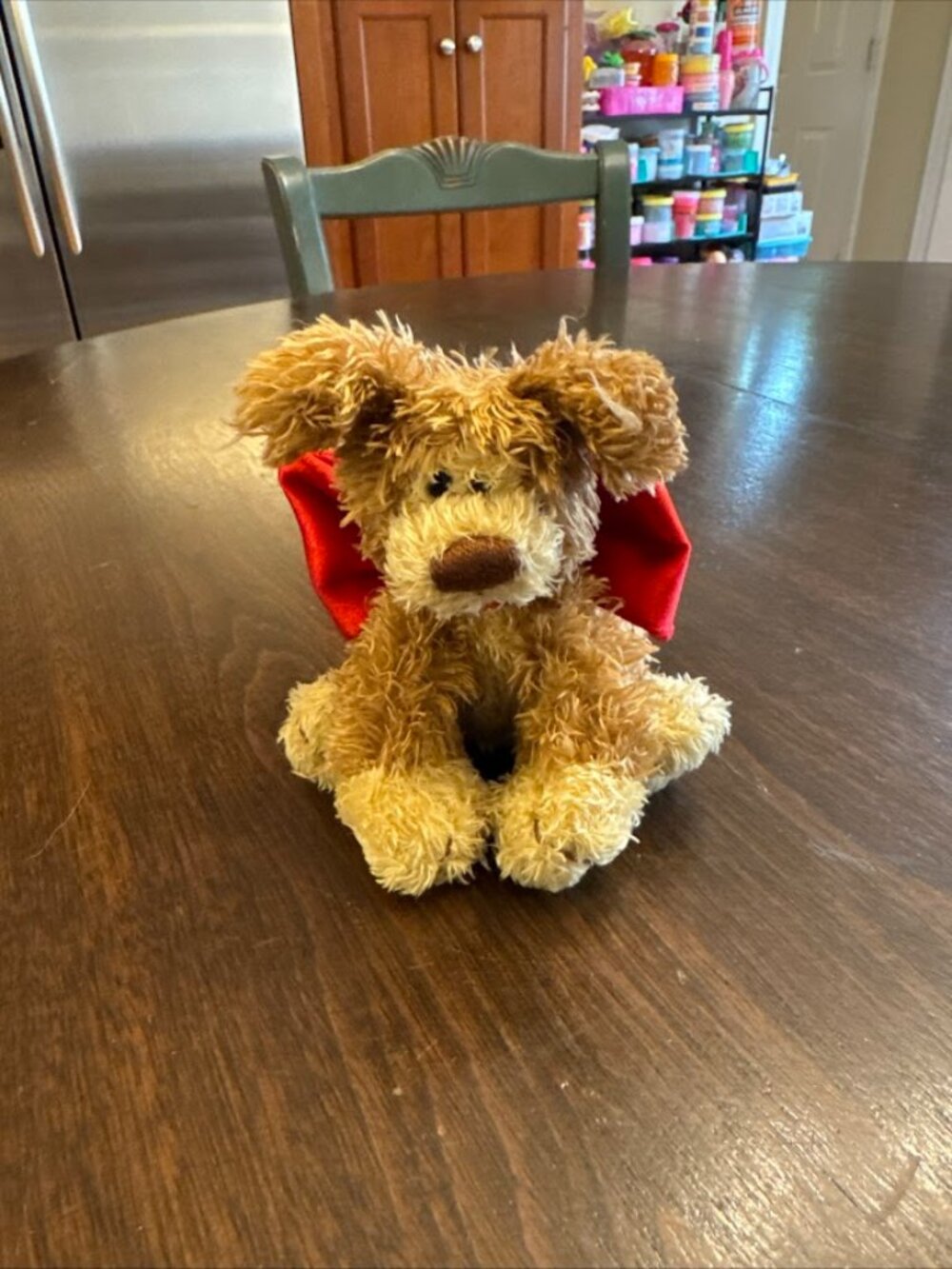 Gund Mini Snooky Puppy Dog 4" Red Bow #88570 Tan Brown Shaggy